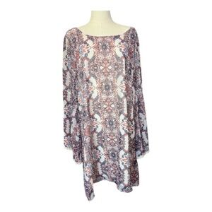 EUC Xhilaration blue & dusty rose floral V-back dress – size XL